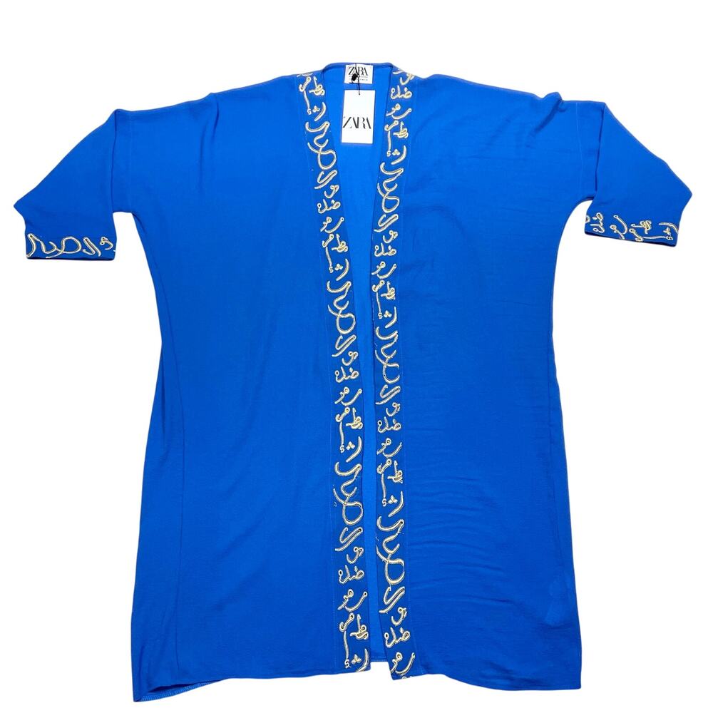 Zara Abaya Gold Arabic Calligraphy Embroidery Size Small Blue New with Tag